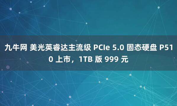 九牛网 美光英睿达主流级 PCIe 5.0 固态硬盘 P510 上市，1TB 版 999 元
