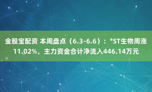金股宝配资 本周盘点（6.3-6.6）：*ST生物周涨11.02%，主力资金合计净流入446.14万元