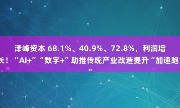 泽峰资本 68.1%、40.9%、72.8%，利润增长！“AI+”“数字+”助推传统产业改造提升“加速跑”
